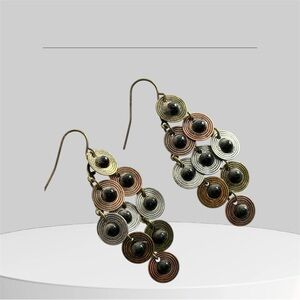 Tri-Tone Spiral Disc Dangle Earrings - Women Jewelry